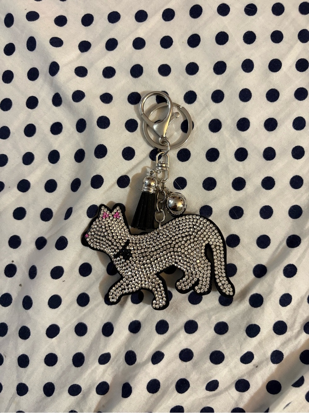 Unbranded Rhinestone Cat Keychain Charm - Silver and Black